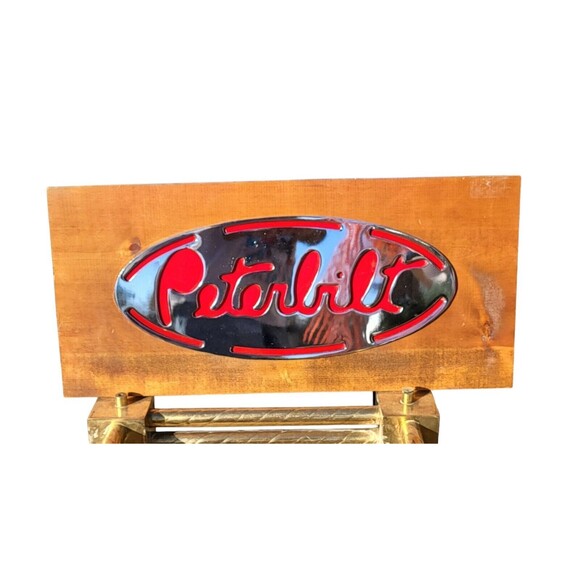 Vintage Peterbilt Wood Chrome Wall Hanging Plaque Trucker Mancave Mechanic Shop - Picture 8 of 10